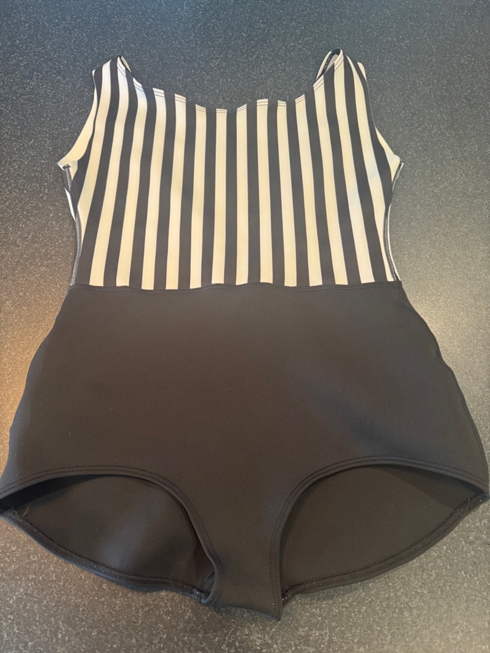 Seea Black & White Vertical Stripe One-Piece Swim